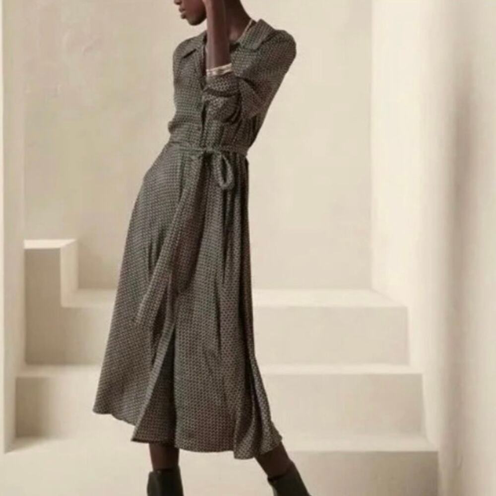 Banana Republic Sz S Rossa Midi Shirtdress Flowy Belted Retro Geometric Print